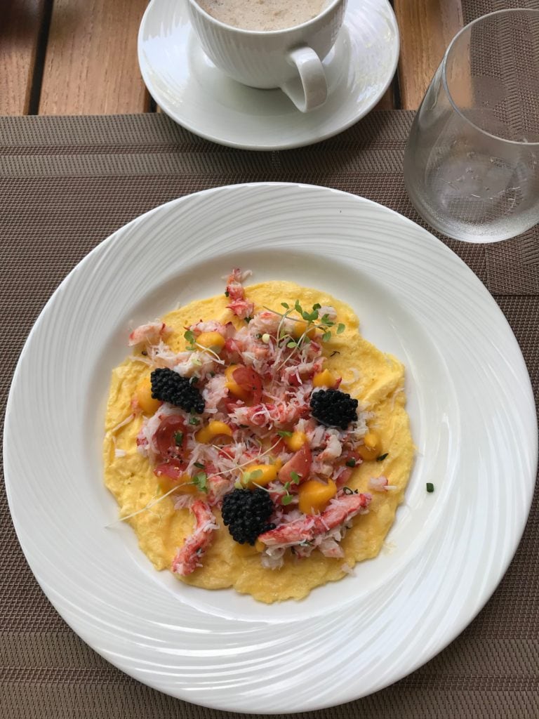 lobster, alaskan king crab, and caviar omelette at st regis maldives