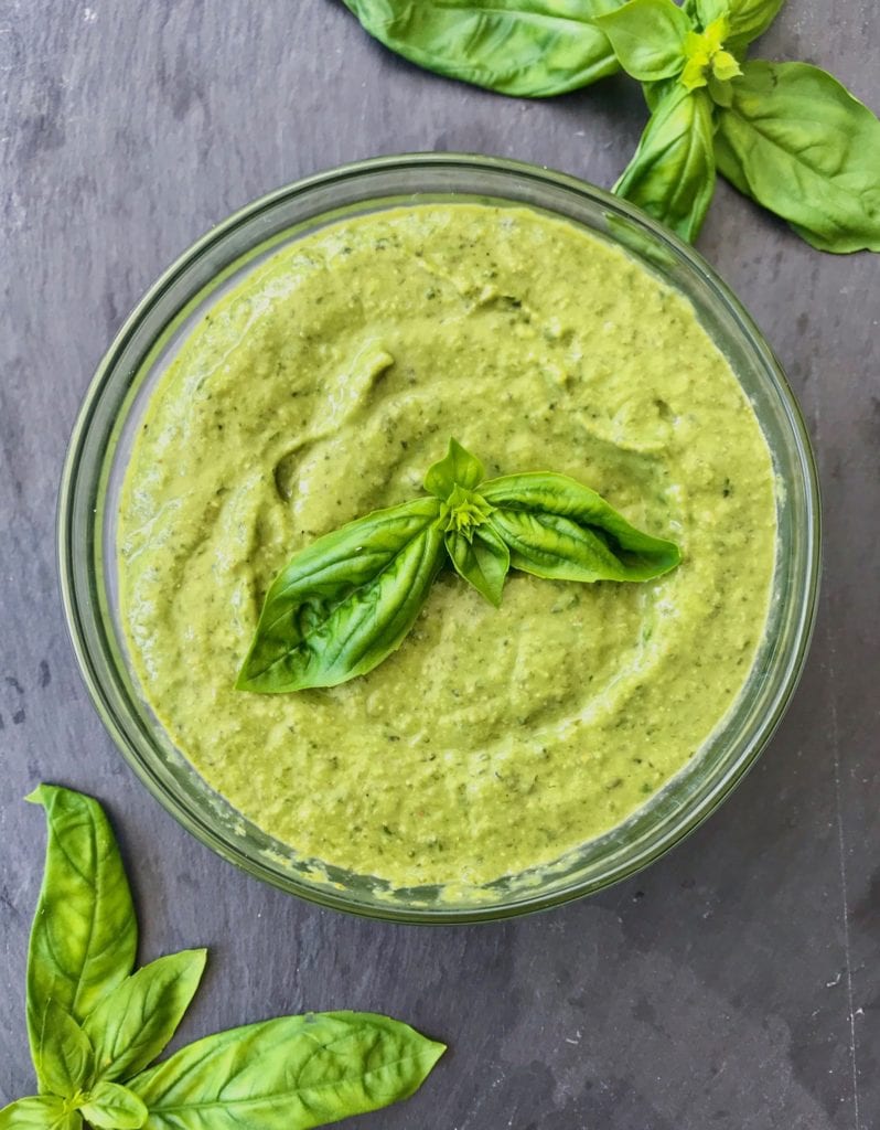 lightened up creamy vegan avocado pesto 